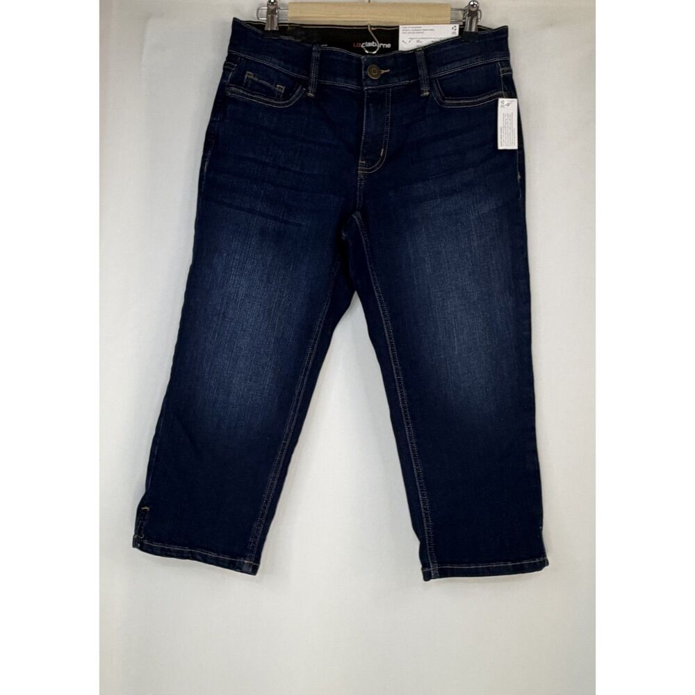 Size 12P Liz Claiborne Sara Crop Mid-Rise Jeans Dark Wash NWT Petite